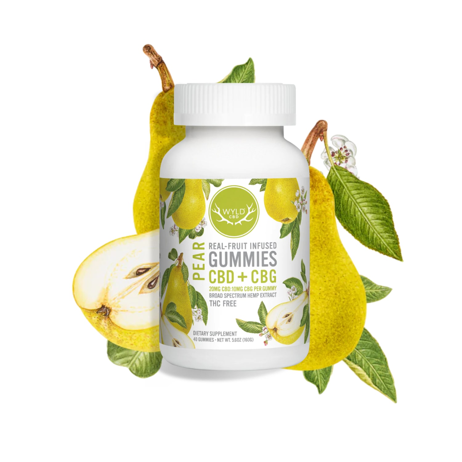 Wyld-CBD-Pear-Gummies-Broad-Spectrum-THC-Free-40ct-400mg-CBG-800mg-CBD Wyld Gummies